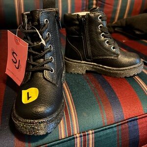 Sincerely Jules Black Combat Boots with Chunky Glittery Sole